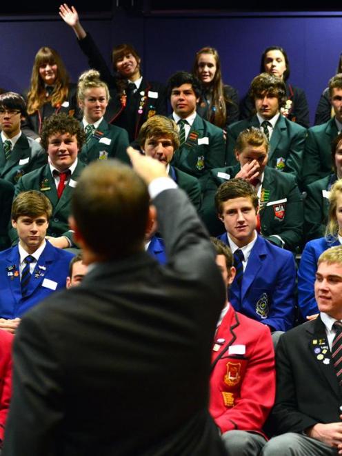 Prime Minister John Key takes a question during a meeting with Waitaki electorate secondary...