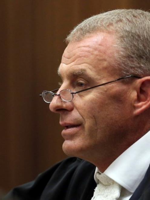 Prosecutor Gerrie Nel cross-examines Oscar Pistorius in the North Gauteng High Court in Pretoria....