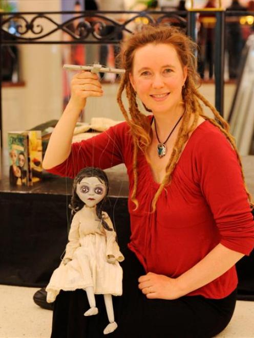 Puppeteer Asphyxia with "Martha Grimstone" in Dunedin yesterday. Photo by Linda Robertson.