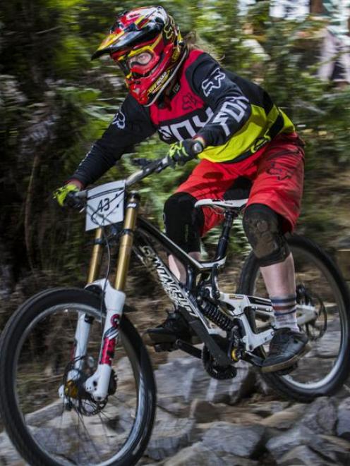 Queenstown rider Alanna Columb on her way to winning the New Zealand downhill mountain biking...