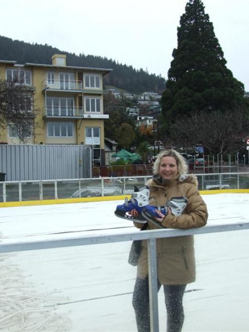 Queenstown Winter Festival manager Lisa Buckingham stands in front of the temporary ice  rink ...