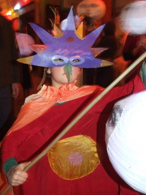 Ray Meech (8), of Oamaru, was a colourful participant in Oamaru's midwinter masquerade on...