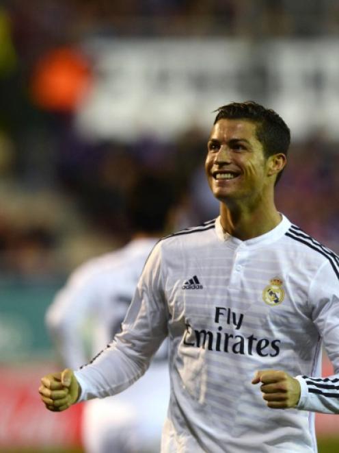Real Madrid's Cristiano Ronaldo celebrates a goal during their Spanish first division soccer...