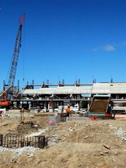 Rear columns for the north stand of the Forsyth Barr Stadium in Awatea St, Dunedin, rise from the...