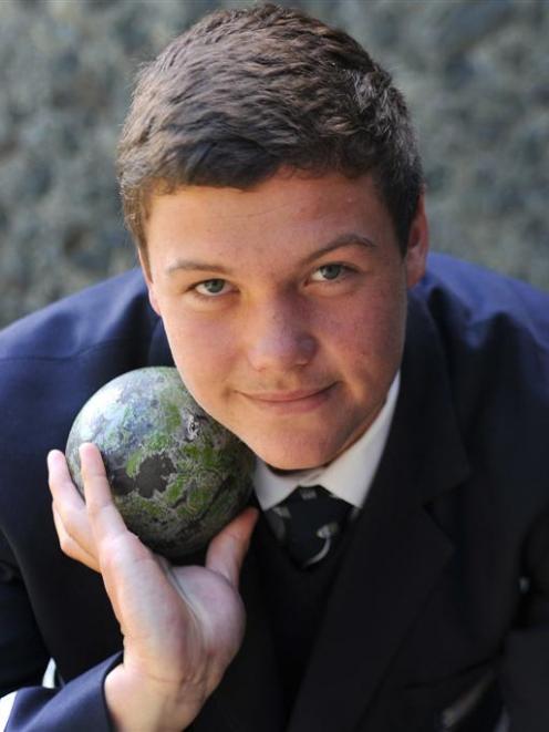 Record-breaking shot putter Hugh McLeod-Jones (17) at Otago Boys' High School this week. Photo by...