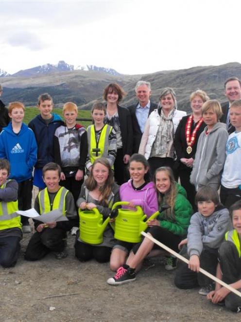 Remarkables Primary School pupils at their new  garden on Friday. Key helpers and sponsors of the...