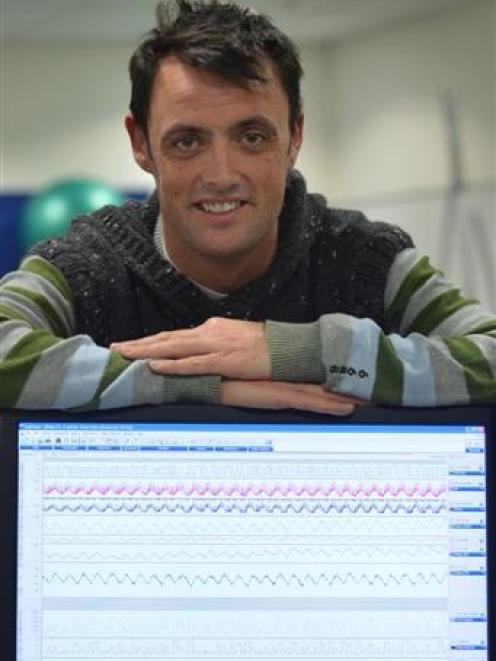Researcher Dr Sam Lucas, with the PowerLab, in the University of Otago physiology department this...