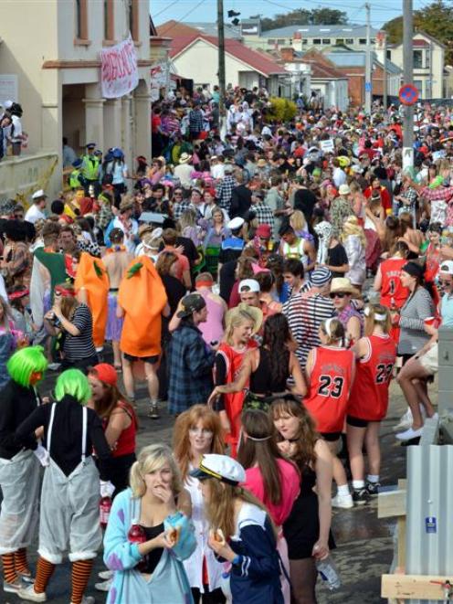 Revellers in Hyde St on Saturday. Photo by Eileen Goodwin.