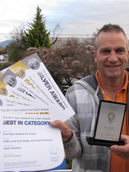Richard Bullock displays his haul from the New Zealand Ice Cream Awards held in Queenstown on...