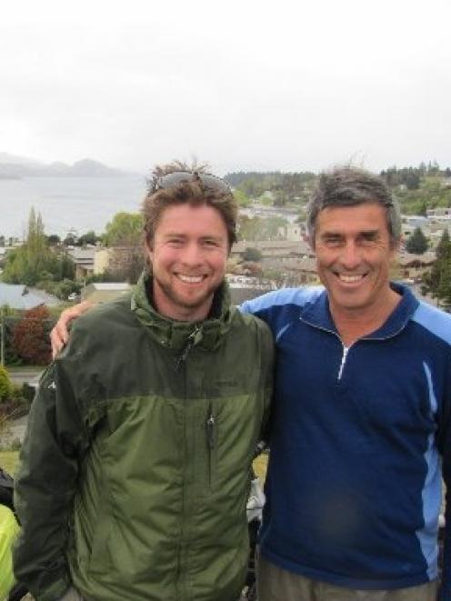 Richie Johnston (left), of Wanaka, with his father Rob. Richie has just completed a 1026km bike...