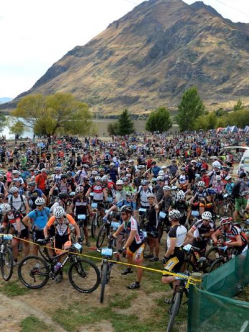 Riders about to set off in the cycling section of the Motatapu event last year. Photo by Stephen...