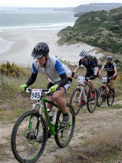 Riders in Otago Peninsula Challenge (from left) Andy Toomey, Alex Young and Bernard Pemberton...