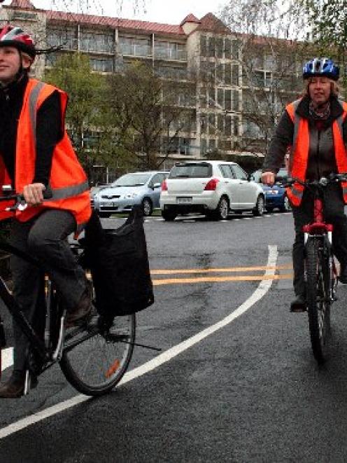 Right turn: Dunedin City Council community and road safety team members Simone Handwerk (left)...