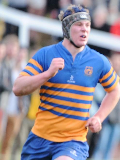 Riley McDowall plays for Taieri in the colts rugby final at the University Oval in August. Photo...