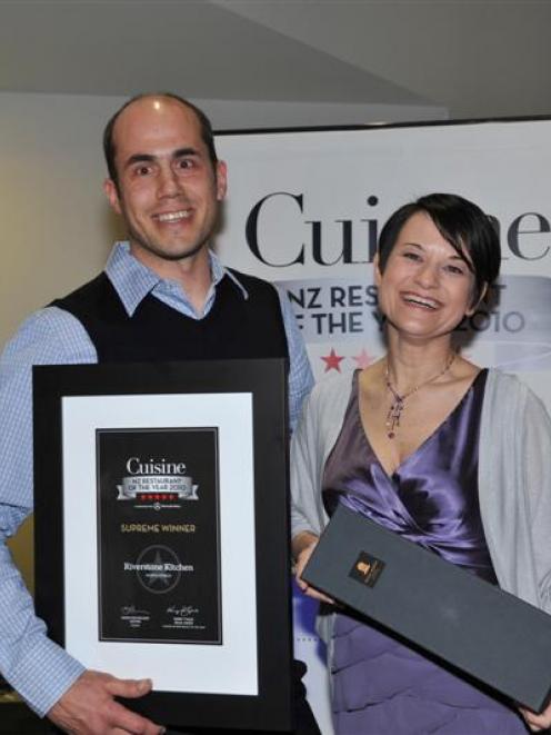 Riverstone Kitchen's Bevan and Monique Smith after receiving the award in Auckland for the top...