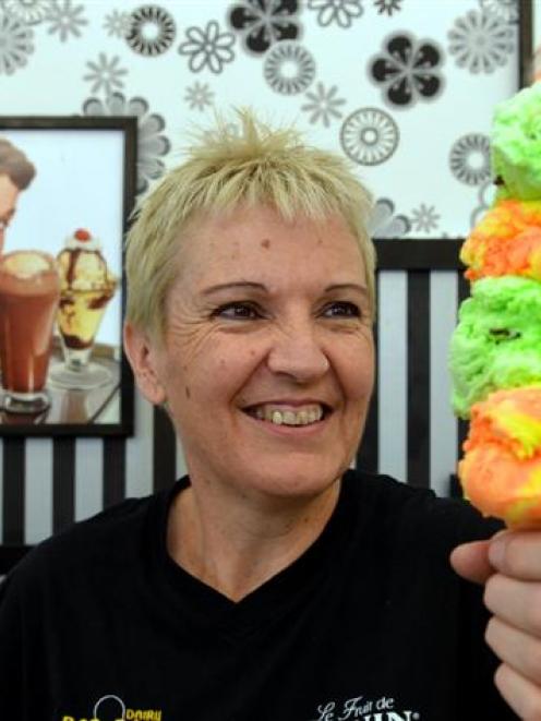 Rob Roy Dairy owner Liz Watson with one of her renowned double ice-creams. Photo by Stephen...