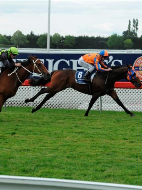 Rock 'n' Pop has Anabandana covered at the finish of the New Zealand Two Thousand Guineas at...