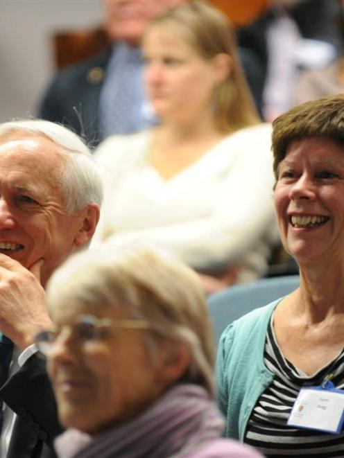 rof Sir David Skegg and his wife Keren pictured during the speech of emeritus Prof Robert...