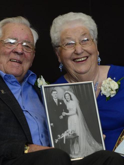 Ron and Aileen McGregor celebrate their 60th wedding anniversary at the Forsyth Barr Stadium on...