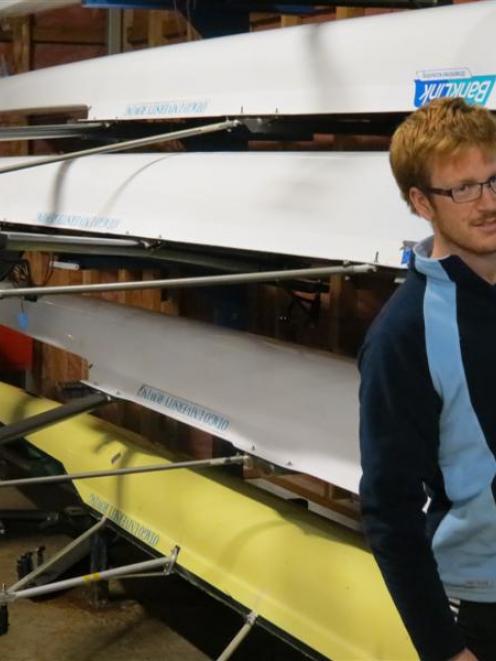 Row your boat: Otago University Rowing Club members Curtis Bush (left) and Jamie Saunders get...