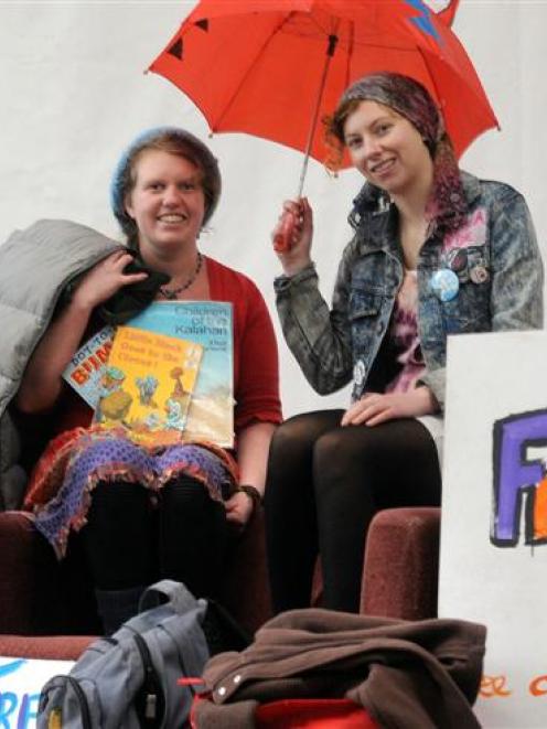 Rowan McArthur (left) and Feather Shaw with some of the items which will be given away at their...