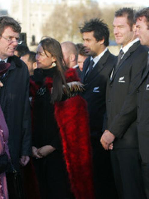 Queen Elizabeth II meets members of the All Blacks