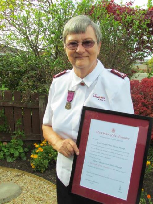 Salvation Army Lieutenant-colonel Ethne Flintoff, from Oamaru, with the Order of the Founder...