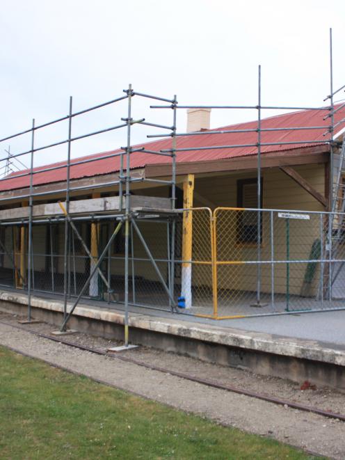Scaffolding cloaks the Clyde railway station during restoration work. Photo by Leith Huffadine.