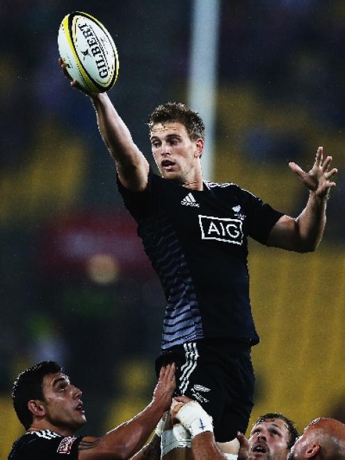 Scott Curry of New Zealand wins lineout ball during the cup final match between New Zealand and...