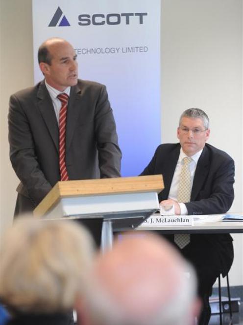 Scott Technology managing director Chris Hopkins (standing) and chairman Stuart McLauchlan. Photo...