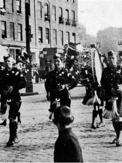Scottish troops, in kilts, on the march. The Germans call them '' the Ladies from Hell''. - Otago...