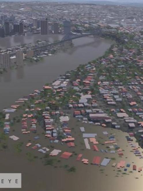 Screenshots of the Brisbane flooding designed by Animated Research Ltd, in Dunedin. Images supplied.