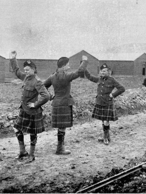 Seaforth Highlanders at Draycott Camp in the West of England dancing a reel. Copies of image...