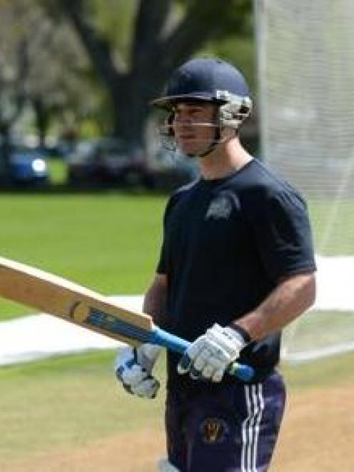Sean Eathorne waits to bat during an Otago nets session at the University Oval yesterday. Photo...