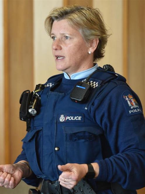 Senior Constable Karren Bye addresses a meeting at the Mosgiel RSA yesterday about mobility...