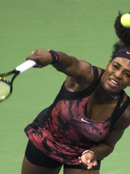 Serena Williams serves to Vitalia Diatchenko in her first round win at the US Open. Photo: Reuters.