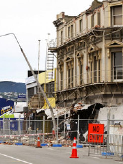 A damaged building on Manchester Street after a magnitude 4.9 aftershock