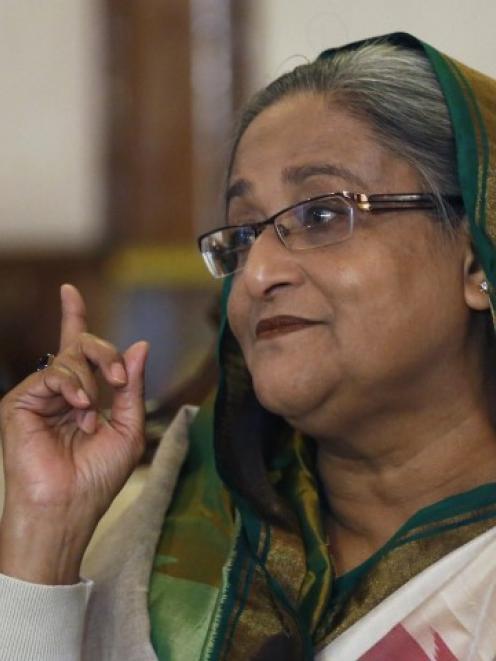 Sheikh Hasina speaks during a media conference in Dhaka. REUTERS/Andrew Biraj