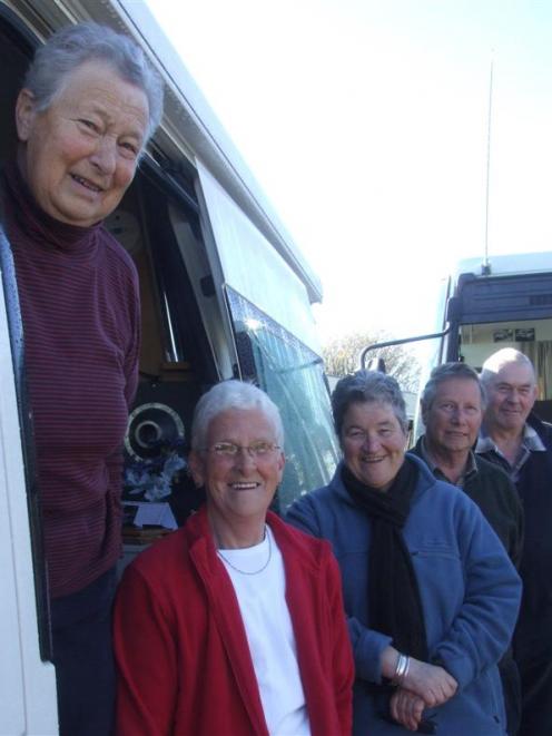 Shirley Will (left), Fay Weller, Ngaire McSkimming, Bruce McSkimming and Stuart Will are hooked...