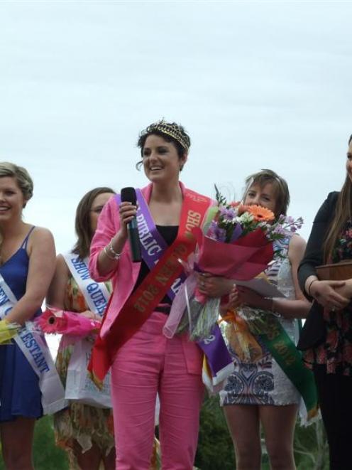Show Queen Rachel Dick  gives her acceptance speech while fellow contestants (from left) Kristin...