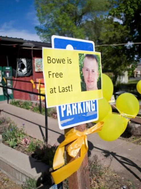 Signs of support for Bowe Bergdahl are displayed outside Zaney's coffee shop in Hailey, Idaho....