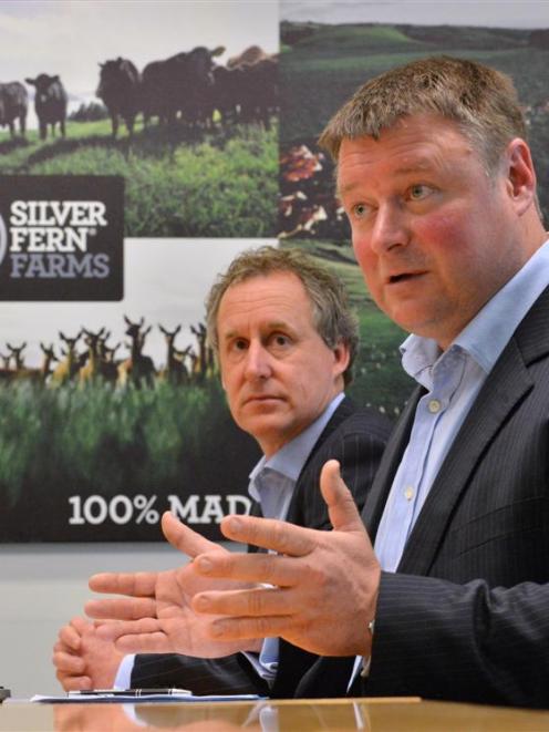 Silver Fern  Farms chairman Rob Hewett (right) and chief executive Dean Hamilton. Photo by Gerard...