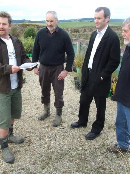 Sinclair Wetlands co-ordinator Glen Riley, Clutha district councillor Bruce Vollweiler, manager...