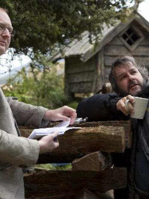 Sir Peter Jackson points out details of his set to Otago Daily Times journalist James Beech in...