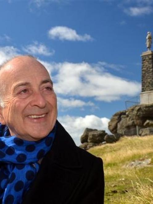 Sir Tony Robinson enjoyed fine weather for his visit to the war memorial on Otago Peninsula....