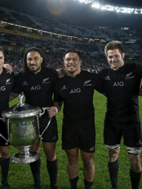 Six All Black veterans after their Bledisloe Cup triumph in what was likely to be their last game...