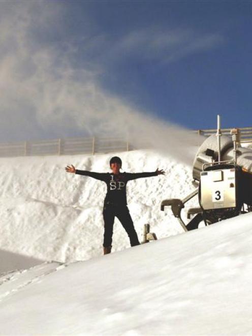 Snow Park services manager Sally Norman is thrilled snow-making guns are working again, as low...