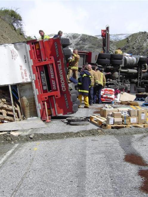 Some of the hazardous substances spilled when a Mainfreight truck and trailer crashed in the...