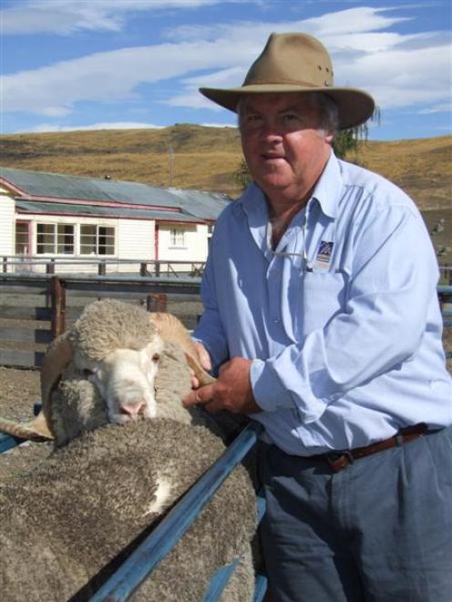 South African merino breeder Andries Pienaar inspects sheep at Glenmore Station, near Lake Tekapo...