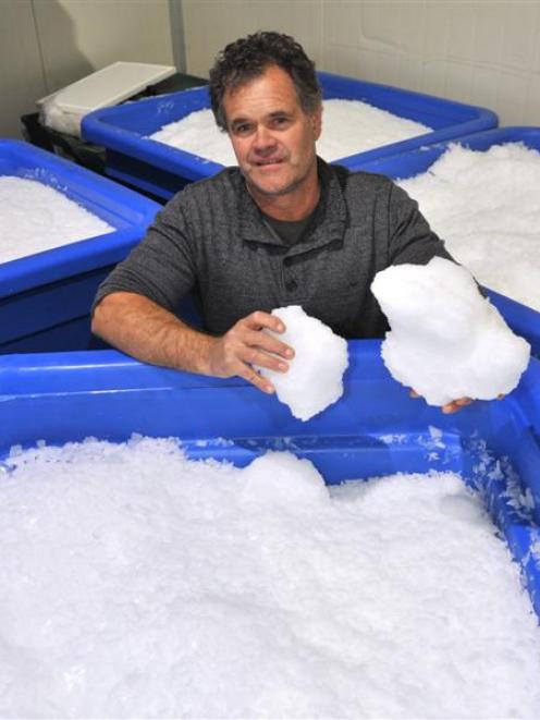 Southern Clams operation manager Dave Redshaw with a cancelled order of four tonnes of ice...